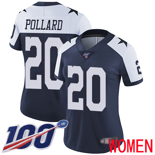 Women Dallas Cowboys Limited Navy Blue Tony Pollard Alternate #20 100th Season Vapor Untouchable Throwback NFL Jersey